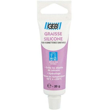 GEB – Graisse silicone transparente hydrofuge 20g – Lubrifiant pour robinetteries sanitaires – Résiste à la vapeur et agents corrosifs