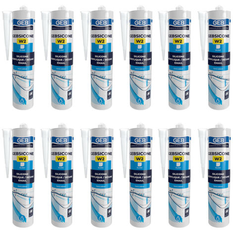 GEB – Lot de 12 cartouches mastic silicone blanc 310ml – Adhérence forte pour surfaces émaillées – Formulé avec fongicide anti-moisissures