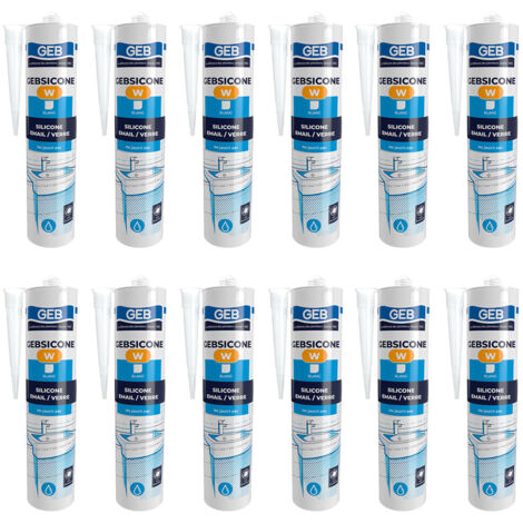 GEB – Lot de 12 cartouches mastic silicone blanc – Pour joints sanitaires – 310 ml par cartouche – Excellente adhérence fongicide