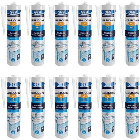 GEB – Lot de 12 cartouches mastic silicone translucide – Spécial surfaces émaillées – Fongicide anti-moisissures – 310 ml par cartouche
