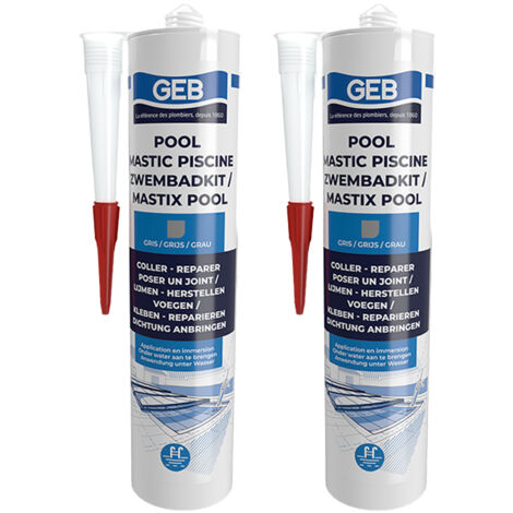 GEB – Lot de 2 mastics piscine neutres sans isocyanate 290 ml – Résistance UV et intempéries – Pour collages sous l'eau - GRIS 290 ML