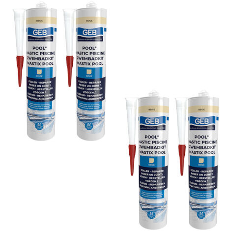 GEB – Lot de 4 mastics piscine neutres sans isocyanate 290 ml – Colmatage fuites sous l’eau – Résistance UV et intempéries
