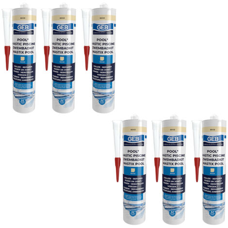 GEB – Lot de 6 mastics piscine neutre sans isocyanate 290 ml – Colle pour joints et réparations sous l'eau – Résistance UV et intempéries