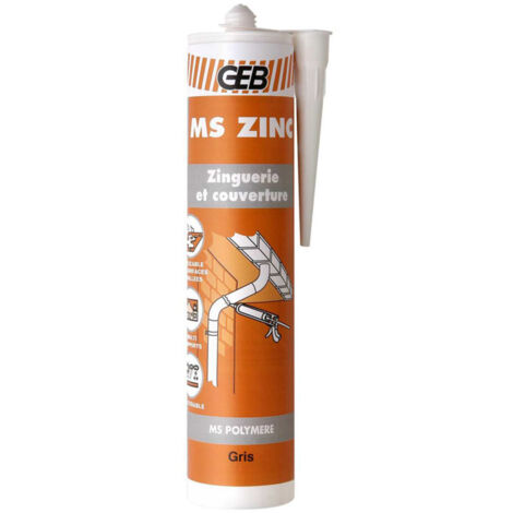 GEB – Mastic-colle MS ZINC gris 290ml – Pour zinc et gouttières – Élastomère neutre – Réticulation rapide en milieu humide