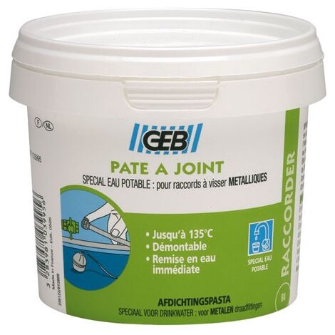 GEB – Mastic étanchéité pour raccords métalliques – 500g – Contact eau potable – Démontable – Remise en eau immédiate - POT 500 G