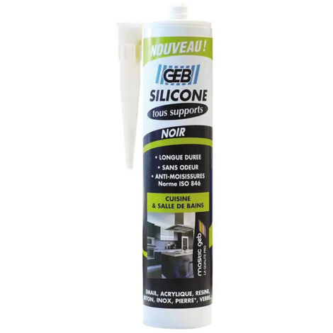 GEB – Mastic silicone neutre 280 ml – Couleur noir – Pour joints d'étanchéité autour des sanitaires – Antifongique pour durabilité