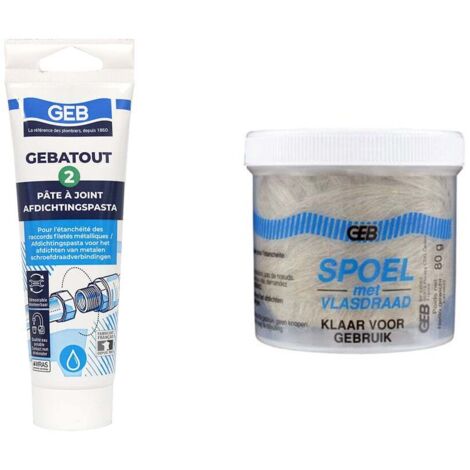 GEB – Pâte à joint 125 g avec dévidoir de filasse 80 g – Étanchéité pour raccords filetés métalliques – Installation eau potable