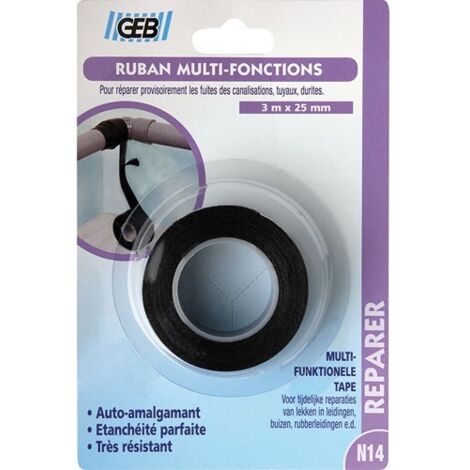 GEB – Ruban d'étanchéité auto-amalgamant 3 m x 25 mm – Étanchéité parfaite pour canalisations et tuyaux – Résistant à l'humidité et à l'eau