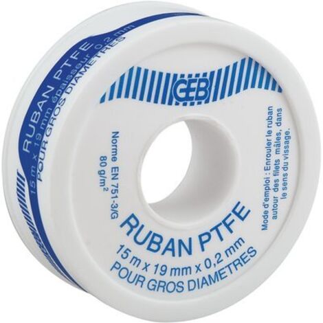 GEB – Ruban d'étanchéité PTFE 19 mm x 15 m – Résistant aux températures de -260°C à +260°C – Compatible circuits d'eau potable – 815119 - MMX15M