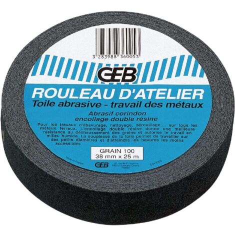 GEB – Toile abrasive waterproof 100 grain 38mm x 25m – Pour ébavurage et nettoyage tuyaux PVC – Flexibilité pour espaces restreints