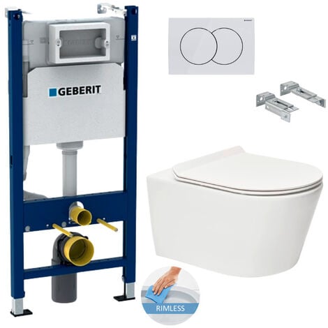 Geberit 112cm Toilet Frame + Swiss Aqua Technologies Brevis rimless toilet + ultra-thin seat (BREVISGEB3)
