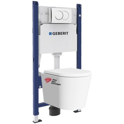 Geberit 112cm Toilet Frame + Swiss Aqua TechnologiesRimless bowl + White plate (SATRIMLESSGEB3)