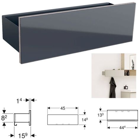 Geberit ACANTO mensola contenitore L.45 cm, completa di ganci portaoggetti, corpo colore lava finitura opaco, fronte colore lava finitura vetro lucido 500.617.JK.2