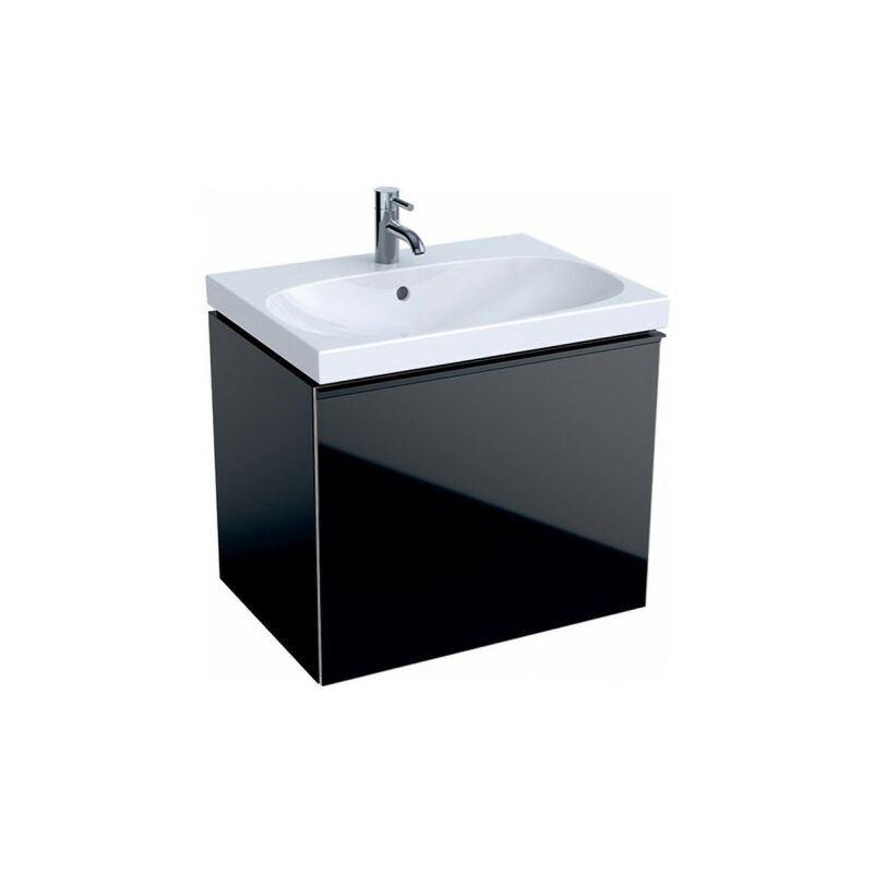 Meuble bas pour lavabo Geberit Acanto,avec un tiroir, un tiroir à l'anglaise et siphon: Largeur 64cm, Hauteur 53.5cm, Profondeur 47.5cm, noir / laqué