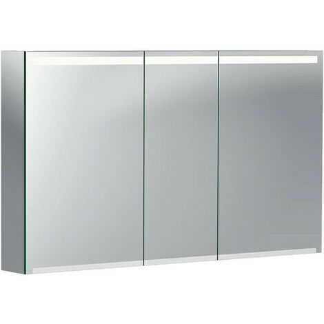 Geberit – Armoire murale de salle de bain avec éclairage LED – 3 portes – Largeur 120cm, Hauteur 70cm, Profondeur 15cm – Miroir extérieur et étagères en verre