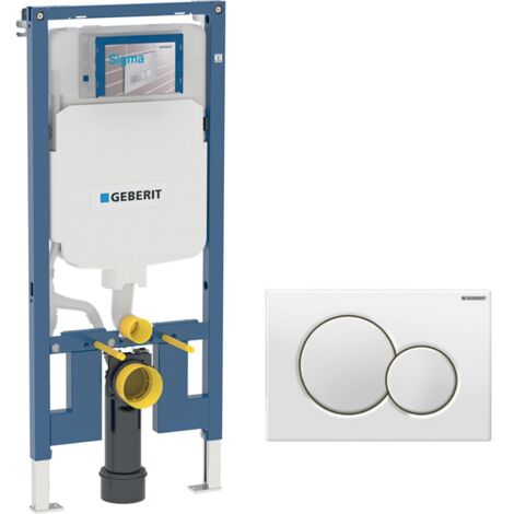 Geberit – Bâti-support WC extra-plat 114 cm UP720 – Réservoir à encastrer Sigma 8 cm – Plaque double touche SIGMA 01 blanche – Gain de place