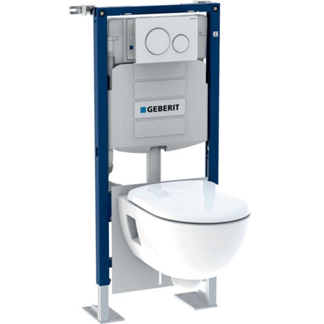 Geberit – Bâti support WC suspendu Duofix 112 cm – Cuvette Renova Rimfree – Abattant Duroplast à fermeture ralentie – Plaque Sigma