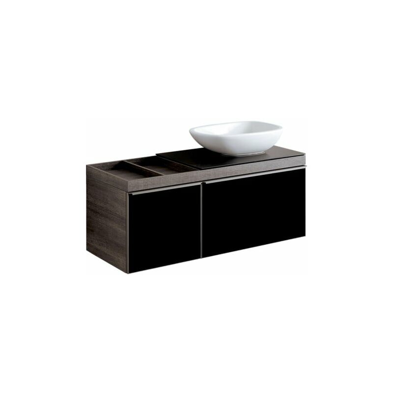 

Keramag - Tocador Geberit Citterio 500565JJ1, con tapa de cristal y estante a la izquierda, 118.4x54.3x50.4cm, estructura de madera roble gris-marrón