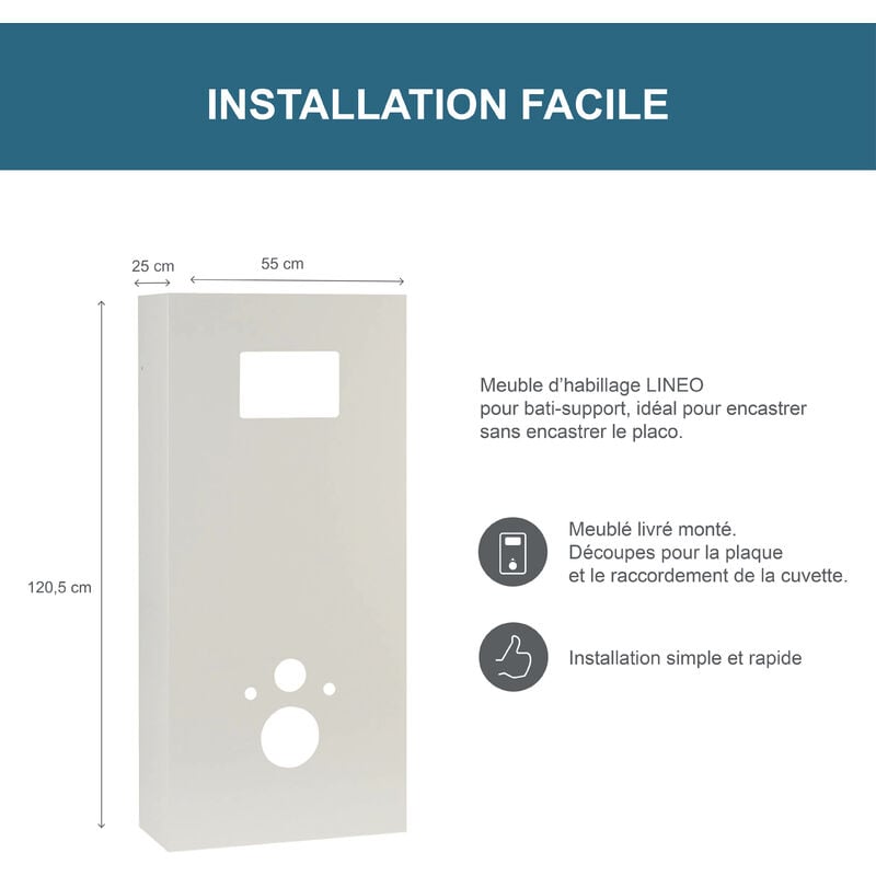 Geberit - Coffrage/Habillage Lineo pour bati support wc suspendu - Accès facile au bâti-support - Pré-découpé pour la plaque de déclenchement
