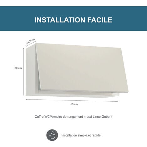 GEBERIT - Coffre WC/Armoire de rangement mural Lineo - Porte relevable, sans poignée - Système à fermeture ralentie - Finition laquée blanche