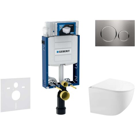 Geberit Combifix - Set con modulo di installazione, vaso WC compatto Gaia e copriwater softclose, placca di comando Sigma20, acciaio inox SANI15CA6103