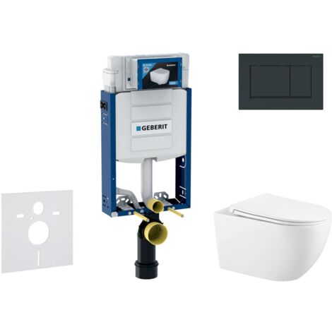Geberit Combifix - Set con modulo di installazione, vaso WC Gaia e copriwater softclose, placca di comando Sigma30, nero lucido/opaco SANI15CA5119