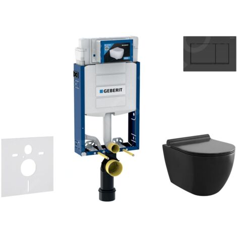Geberit – Cuvette suspendue Gaia en céramique noir mat – Bâti-support Kombifix avec réservoir encastré – Abattant Softclose – Plaque Sigma30