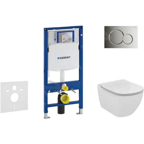 Geberit Duofix - Bâti-support pour WC suspendu avec plaque de déclenchement Sigma 01, chrome brillant + Ideal Standard Tesi –