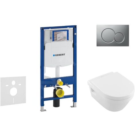 Geberit Duofix - Bâti-support pour WC suspendu avec plaque de déclenchement Sigma 01, chrome mat + Villeroy Boch – cuvette et