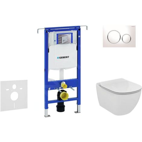 Geberit Duofix - Bâti-support pour WC suspendu avec plaque de déclenchement Sigma 20, blanc/chrome brillant + Ideal Standard