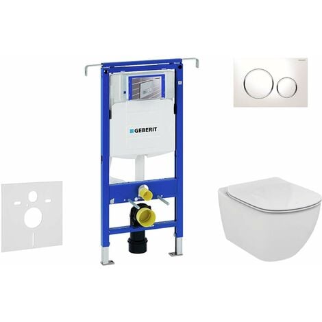 Geberit Duofix - Bâti-support pour WC suspendu avec plaque de déclenchement Sigma 20, blanc/chrome brillant + Ideal Standard Tesi – cuvette et abattant 111.355.00.5 NF4