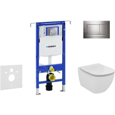 Geberit Duofix - Bâti-support pour WC suspendu avec plaque de déclenchement Sigma 30, chrome brillant/chrome mat + Ideal