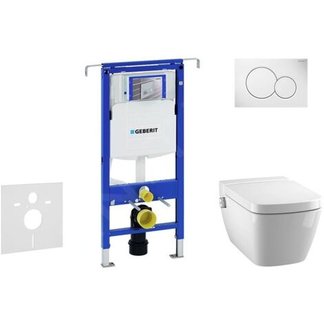 Geberit Duofix - Bâti-support pour WC suspendu avec plaque de déclenchement Sigma01, blanc alpin+ Tece One - toilette japonaise