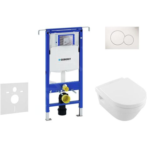 Geberit Duofix - Bâti-support pour WC suspendu avec plaque de déclenchement Sigma01, blanc alpin + Villeroy Boch - cuvette et