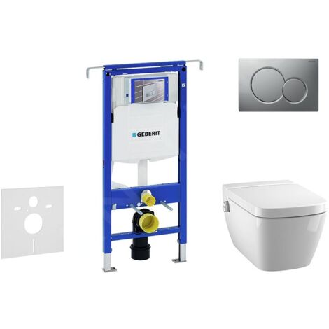 Geberit Duofix - Bâti-support pour WC suspendu avec plaque de déclenchement Sigma01, chrome mat + Tece One - toilette japonaise