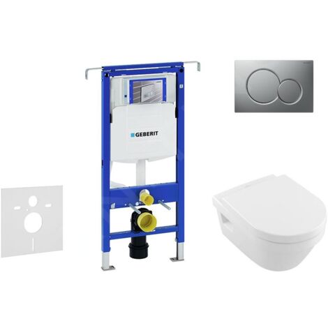 Geberit Duofix - Bâti-support pour WC suspendu avec plaque de déclenchement Sigma01, chrome mat + Villeroy Boch - cuvette et