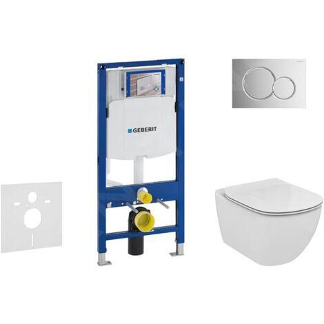 Geberit Duofix - Bâti-support pour WC suspendu avec plaque de déclenchement Sigma01, chrome poli + Ideal Standard Tesi -