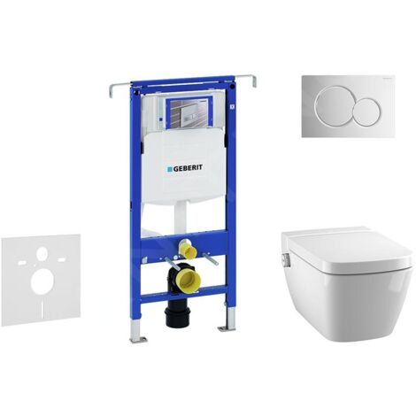 Geberit Duofix - Bâti-support pour WC suspendu avec plaque de déclenchement Sigma01, chrome poli + Tece One - toilette