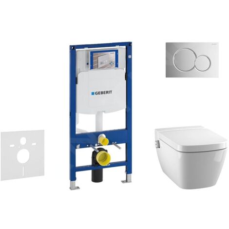 Geberit Duofix - Bâti-support pour WC suspendu avec plaque de déclenchement Sigma01, chrome poli + Tece One, toilette japonaise et abattant, Rimless, SoftClose 111.300.00.5 NT2