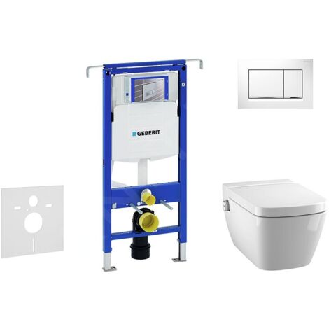 Geberit Duofix - Bâti-support pour WC suspendu avec plaque de déclenchement Sigma30, blanc/chrome poli + Tece One - toilette