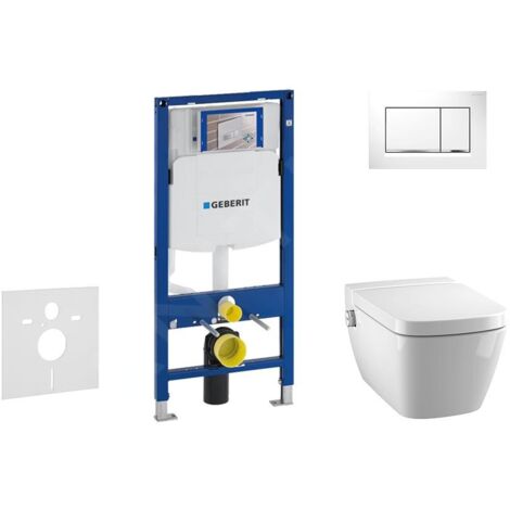 Geberit Duofix - Bâti-support pour WC suspendu avec plaque de déclenchement Sigma30, blanc/chrome poli + Tece One - toilette