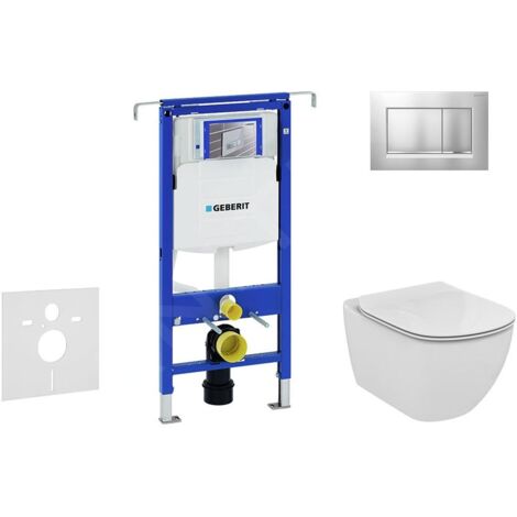 Geberit Duofix - Bâti-support pour WC suspendu avec plaque de déclenchement Sigma30, chrome mat/chrome + Ideal Standard Tesi -