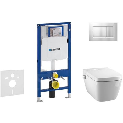 Geberit Duofix - Bâti-support pour WC suspendu avec plaque de déclenchement Sigma30, chrome mat/chrome + Tece One - toilette