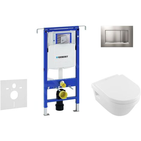 Geberit Duofix - Bâti-support pour WC suspendu avec plaque de déclenchement Sigma30, chrome mat/chrome + Villeroy Boch –