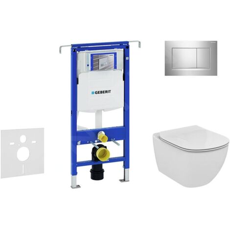 Geberit Duofix - Bâti-support pour WC suspendu avec plaque de déclenchement Sigma30, chrome poli/chrome mat + Ideal Standard
