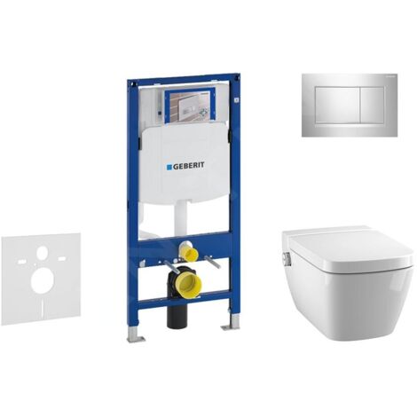 Geberit Duofix - Bâti-support pour WC suspendu avec plaque de déclenchement Sigma30, chrome poli/chrome mat + Tece One -