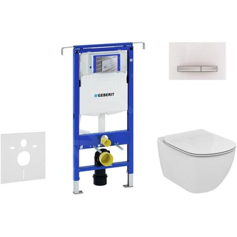 Geberit Duofix - Bâti-support pour WC suspendu avec plaque de déclenchement Sigma50, blanc alpin + Ideal Standard Tesi -