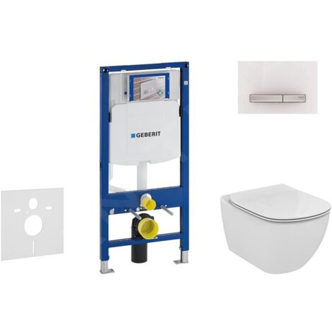 Geberit Duofix - Bâti-support pour WC suspendu avec plaque de déclenchement Sigma50, blanc alpin+ Ideal Standard Tesi - cuvette et abattant, Aquablade, SoftClose 111.300.00.5 NU8