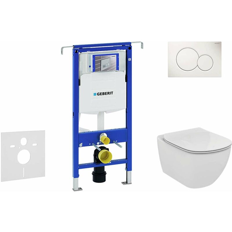 Duofix - Bâti-support pour wc suspendu avec plaque de déclenchement Sigma 01, blanc alpin + Ideal Standard Tesi – cuvette et abattant 111.355.00.5