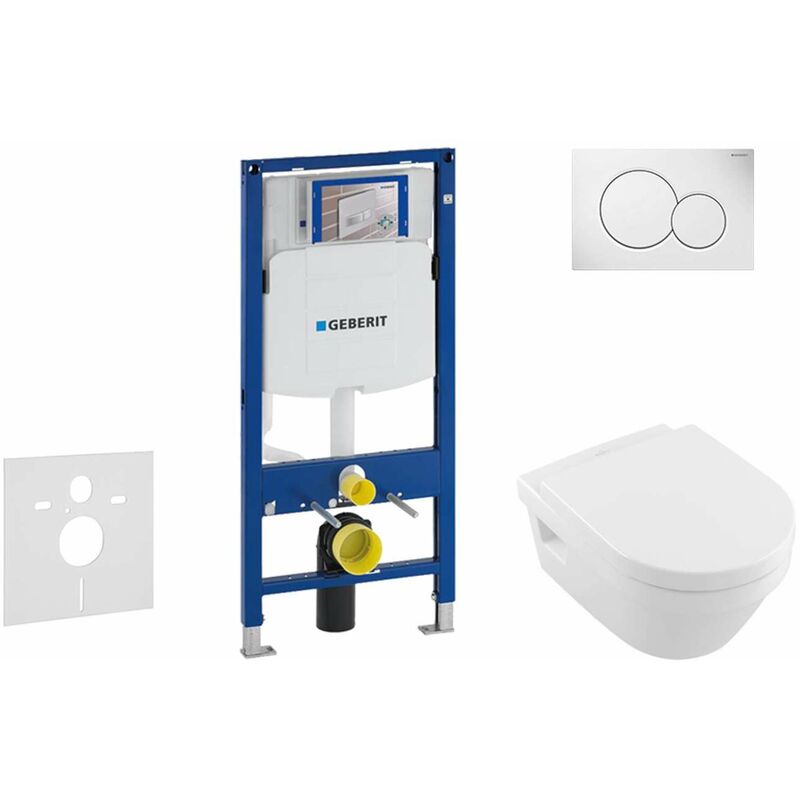 Geberit - Duofix - Bâti-support pour wc suspendu avec plaque de déclenchement Sigma 01, blanc alpin + Villeroy Boch – cuvette et abattant,